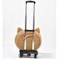 Luxury Dog Pet Travel Carrier Bag Case Rattan Wicker On Wheels Stroller Trolley Cat Travel Carrier Suitcase